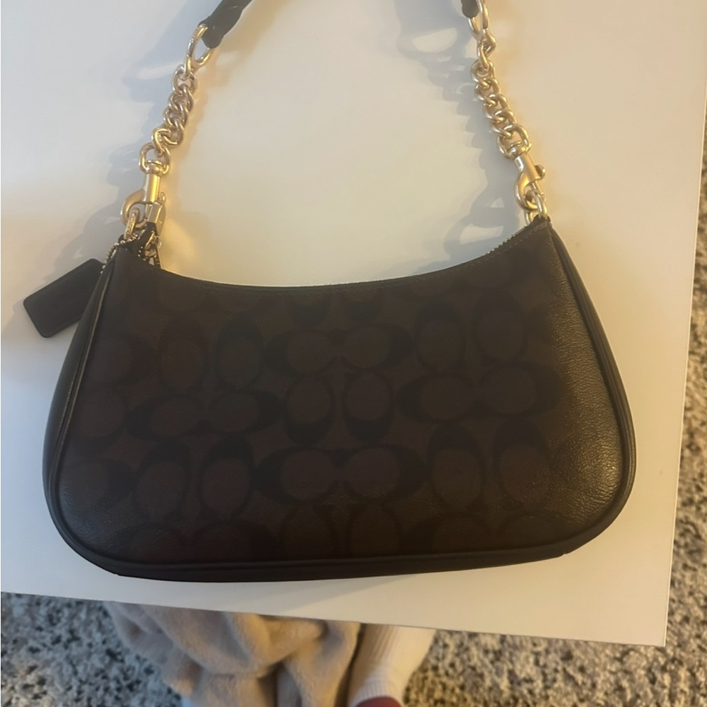 Coach Dark Brown Shoulder Bag with Gold Accents - Picture 2 of 3